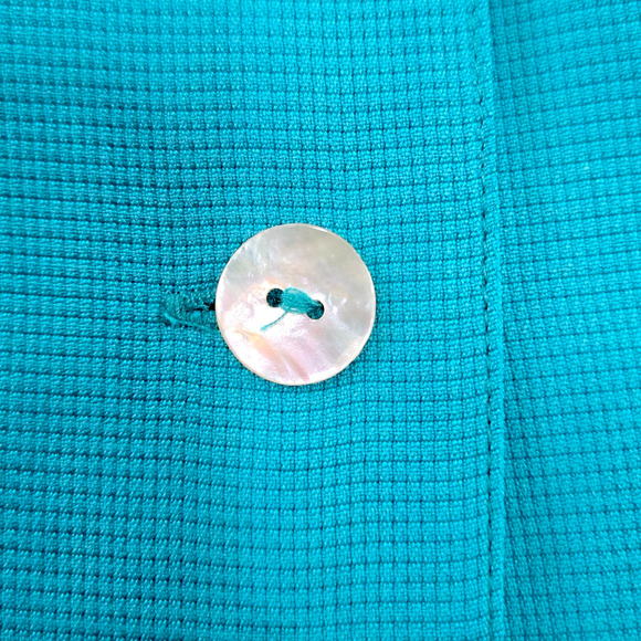 80s Vintage Turquoise Silk Button Up Blouse Size 6 Shoulder Pads Classic Casual - Picture 5 of 13